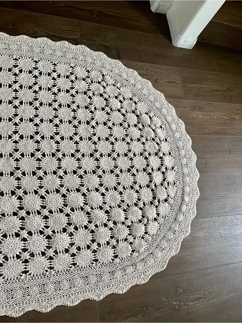 Cream Crochet Oval table cloth - Soft Handcrafted Look 48/80 Inches